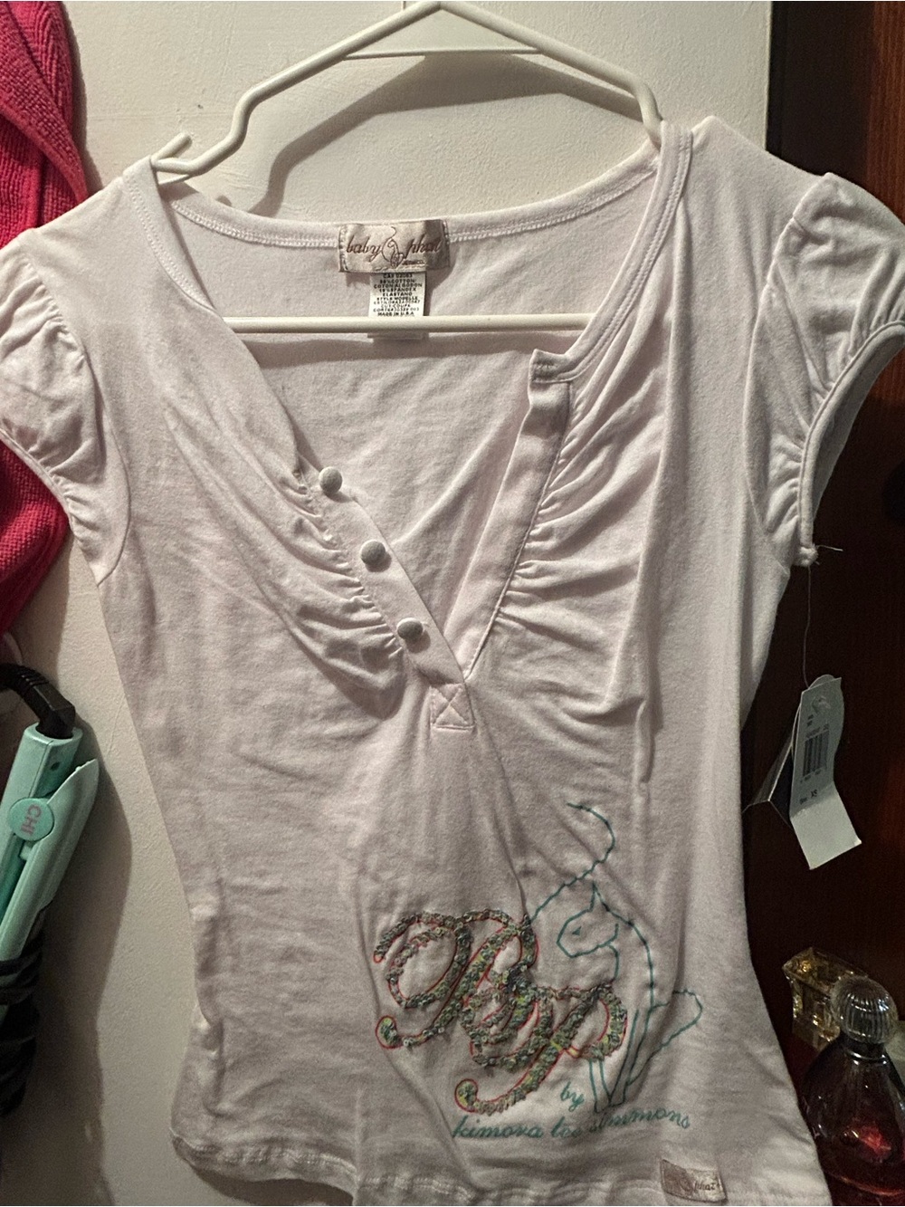 Baby Phat Pale Pink Embellished V-Neck Tee